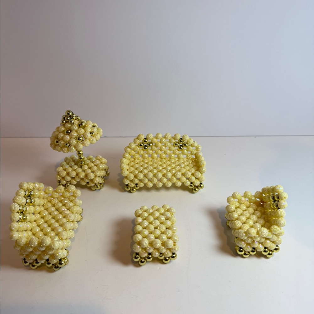 Elegant Beaded Home Decor Set - Cream and Gold